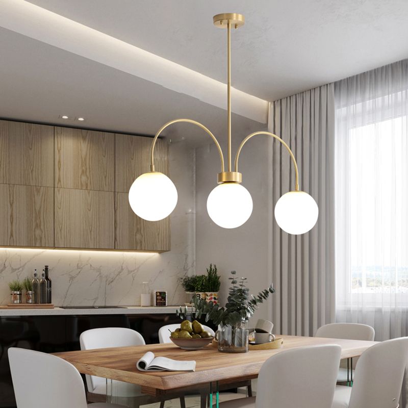 Luz de lámparas de lámpara de cobre modernas Luces colgantes de suspensión de 3 luces para sala de estar