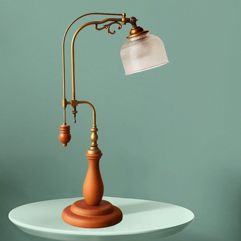 Burvy Metallic Tafellicht Antiek Stijl 1 Bulb Bed Bedide Nachtstand Lamp in Roodbruin/Geelbruin/Wood met cilindrische heldere glazen schaduw