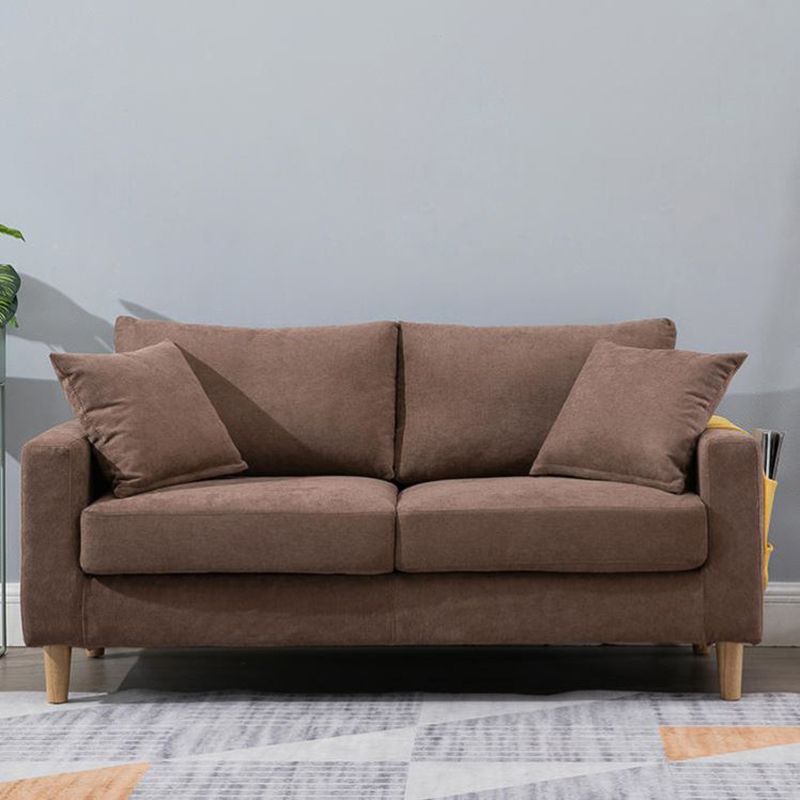Modern Sofa Couch Wooden Base Solid Color Fabric Loveseat Square Arm Sofa for Living Room