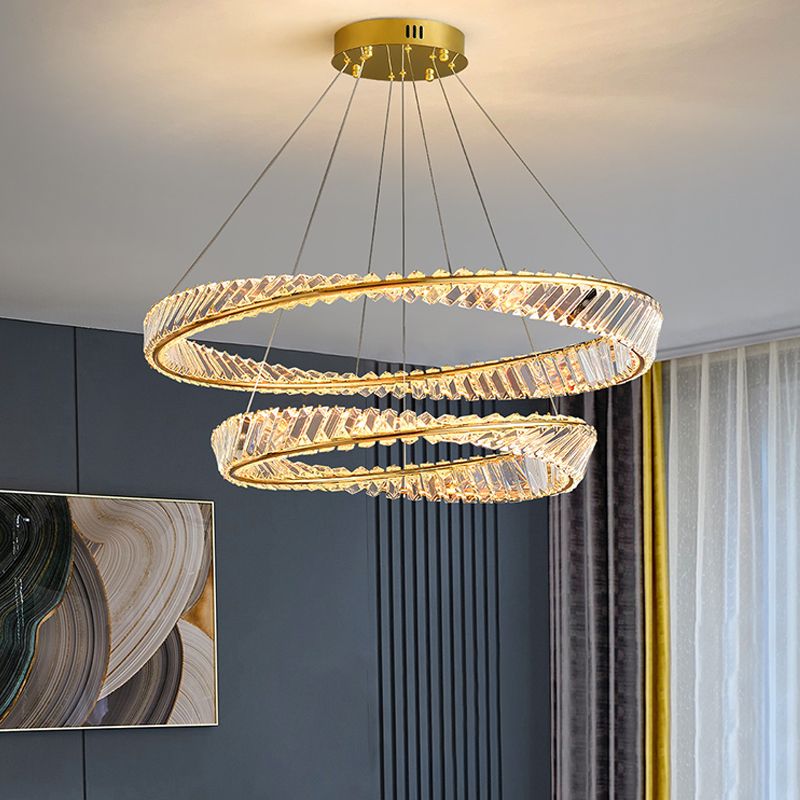 Round Shape Crystal Chandelier Modern Stainless Steel Down Lighting Pendant for Bedroom