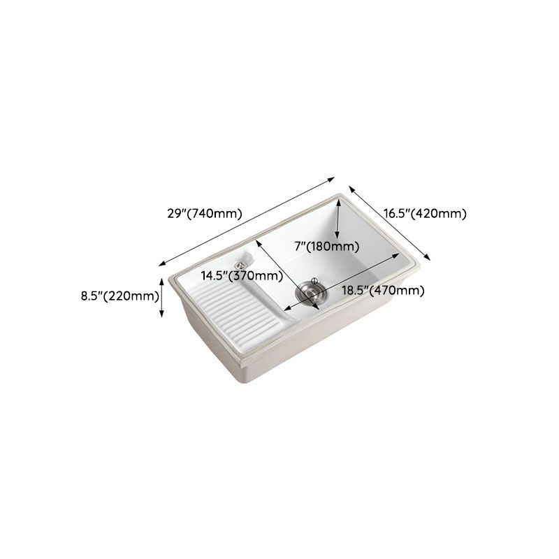 Traditional Undermount Vanity Sink Rectangular Porcelain Right Basin Bathroom Sink