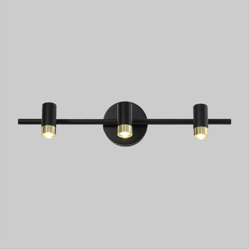 Black Short Tube Wall Vanity Light Contemporary 3-Bulb Metal Adjustable Wall Sconce Lighting