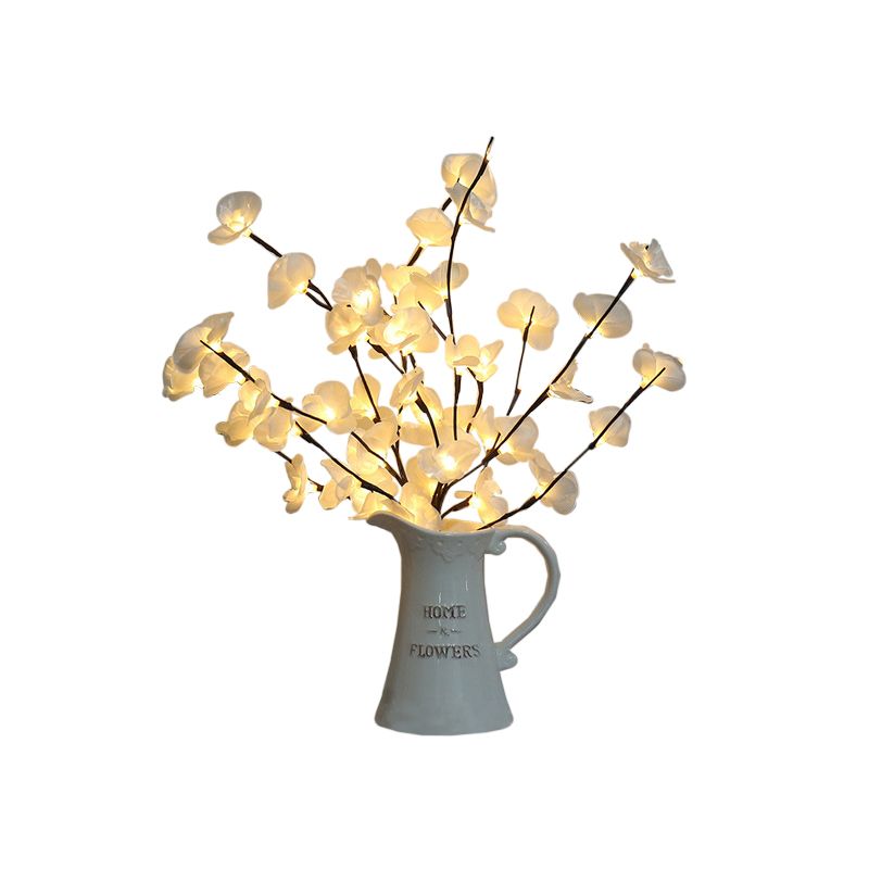 Plastic Moth Orchid Table Light Decorative LED Nightstand Lighting in White/Purple and Pink for Bedroom