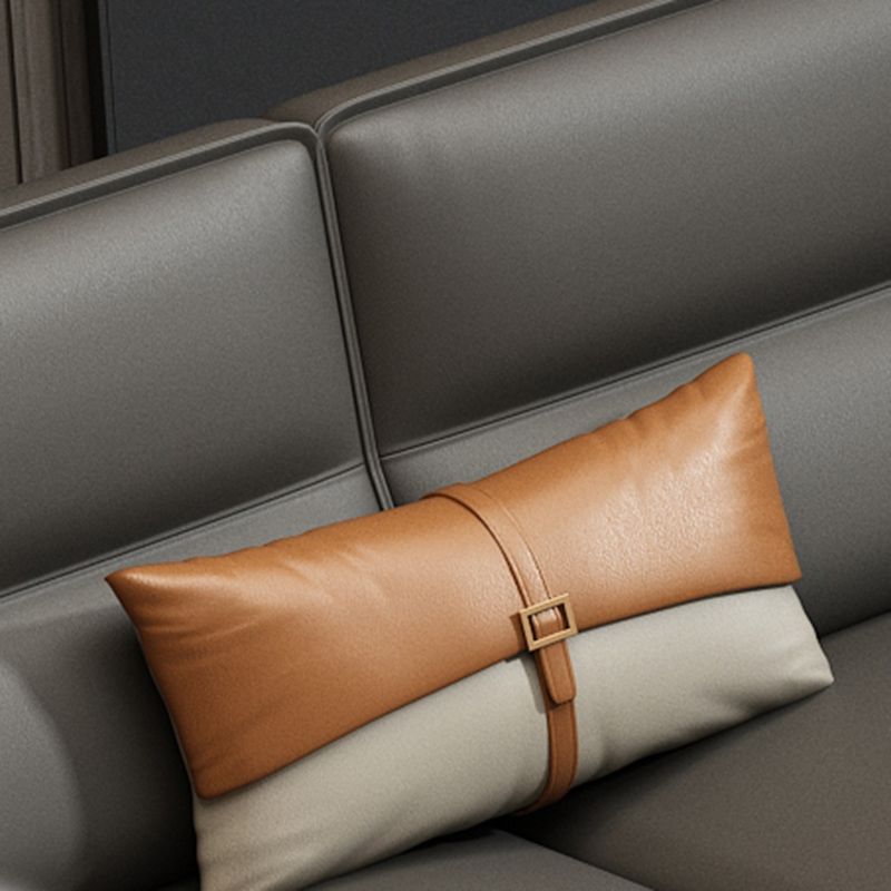 Genuine Leather Stationary Stain Resistant Living Room Gray Sofa