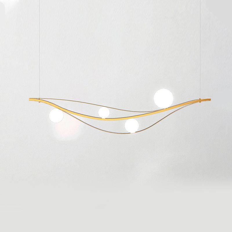 Minimalist Leaf Shaped Island Lamp White Glass 4-Bulb Dinner Hanging Light Fixture