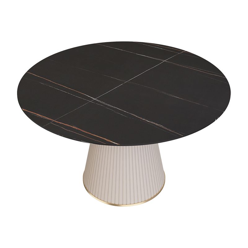 Nordic 1/2/5 Pieces Dining Set with Stone Round Table and Leather Chairs Dining Set