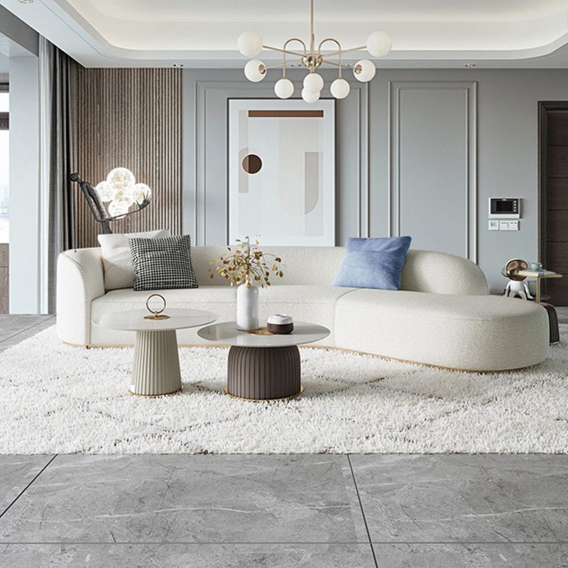 Scandinavian Curved Sectional Sofa Sloped Arm Sofa & Chaise with 3 Pillows