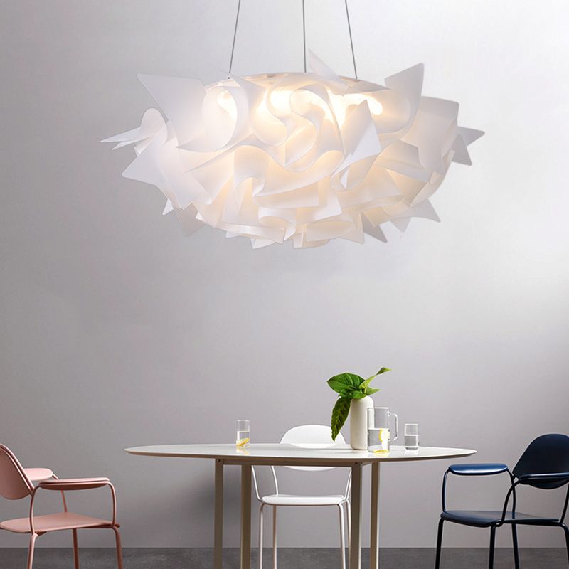 Acrylic Dome Pendant Light Modern 1 Light White/Brown Ceiling Pendant with Flower Design