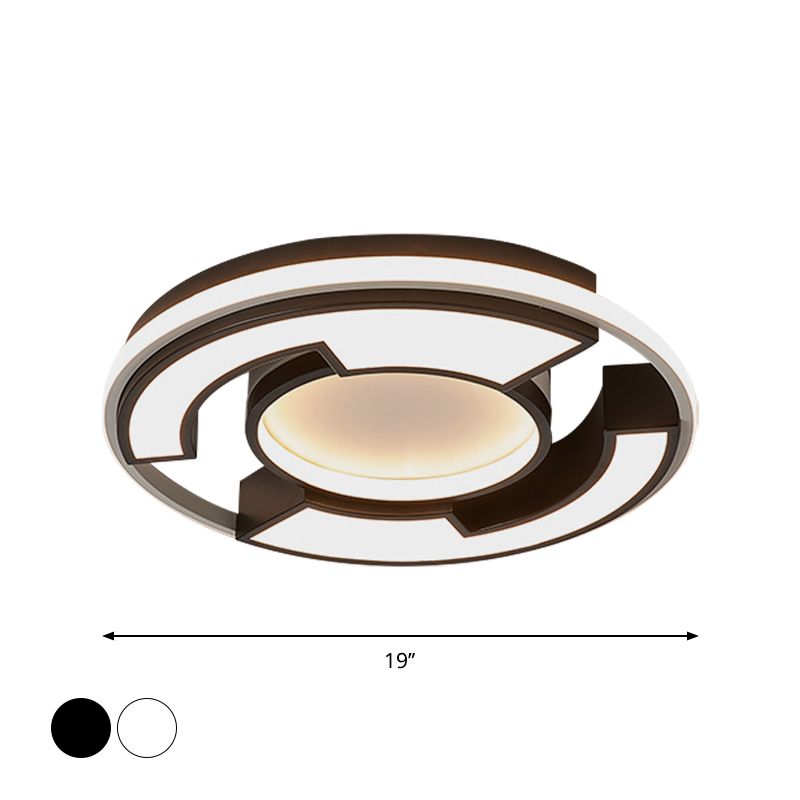 Zwart/wit cirkelvormige flush mount licht modern LED acryl plafond gemonteerd profiel, 19 "/22" Breedte