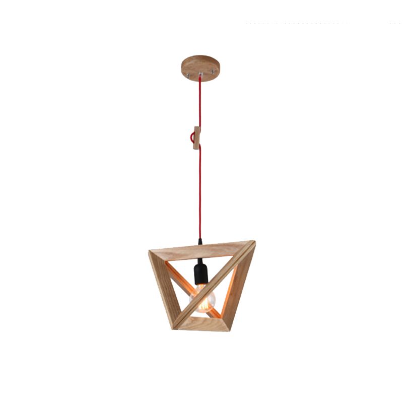 Geometric Shade Dining Room Hanging Lamp Wooden 1 Head Contemporary Pendant Ceiling Light