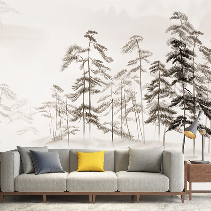 Grey Pine Trees Wallpaper Murals Moisture Resistant Modernist Bedroom Wall Decor
