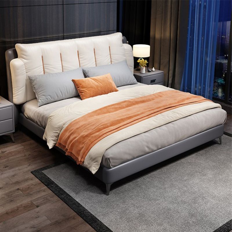 Contemporary Upholstered Bed with Headboard Faux Leather Bed