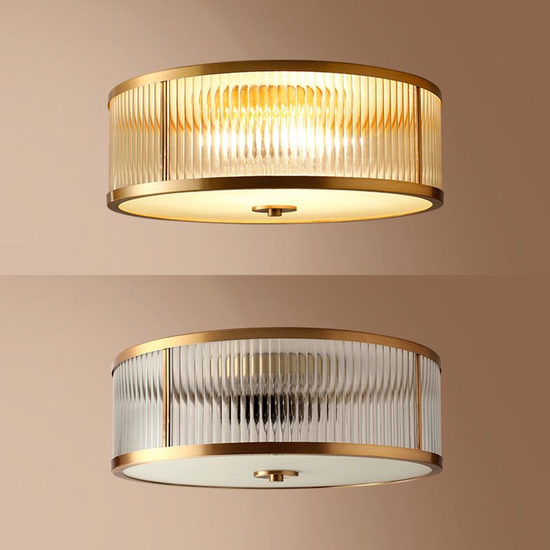 Lampada da soffitto circolare da incasso in vetro rigato Illuminazione coloniale da incasso in oro per camera da letto