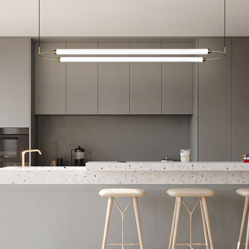Acrylic 2-Light Island Light in Modern Simplicity Metal Linear LED Pendant Light in White