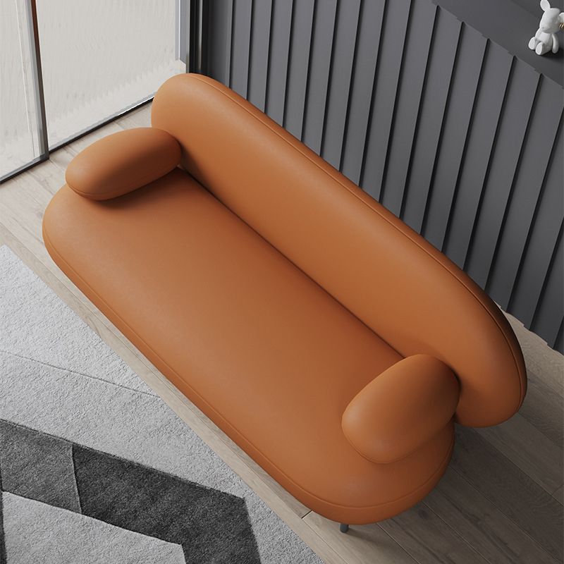 Pillow Top Arm Sofa Modern Faux Leather Sofa with Tight Back in Orange