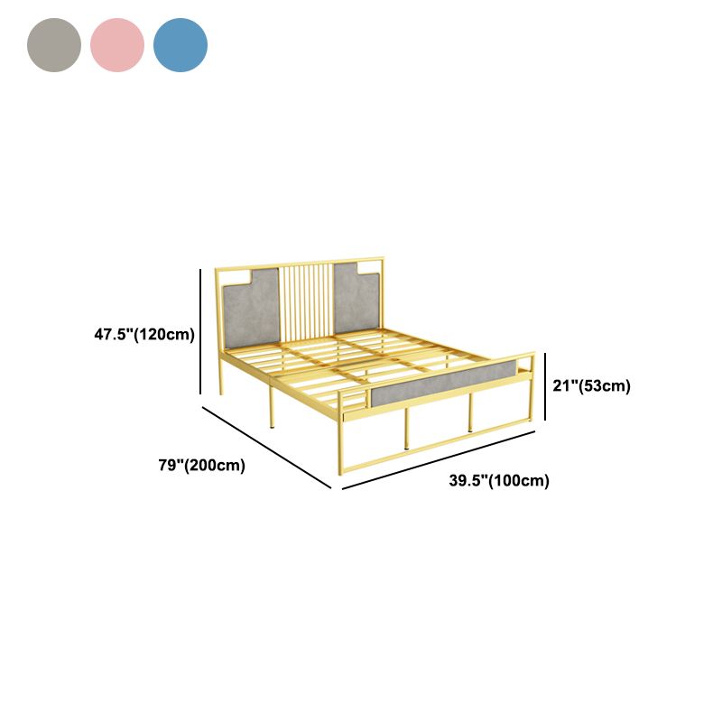 Glam Rectangular Headboard Bed with Golden Metal Legs Standard Bed