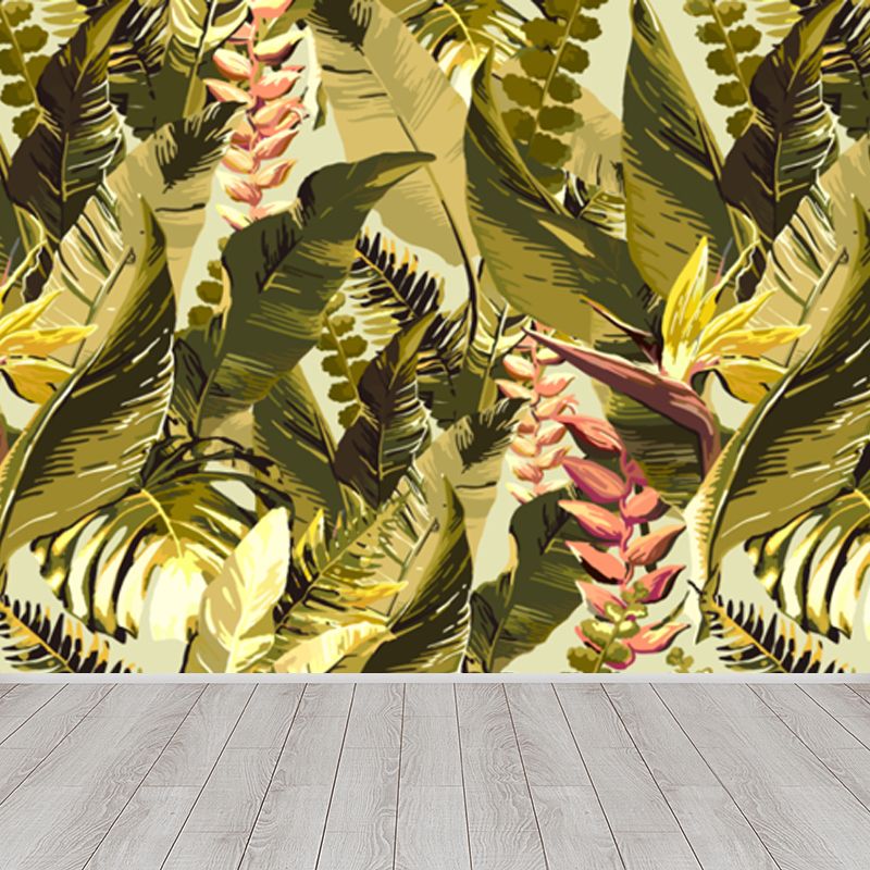 Large Tropical Wallpaper Mural Green Plant Leaves Wall Decor, Custom Size Available