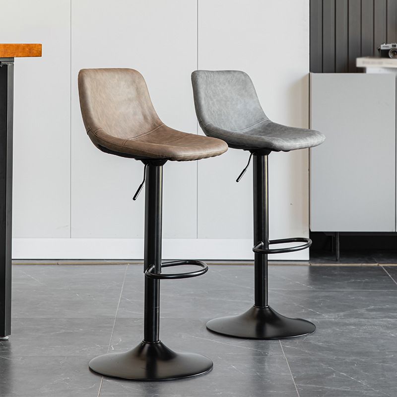 1 Pcs Scandinavian Adjustable Height Counter Stools Leather Iron Bar Stools with Footrest
