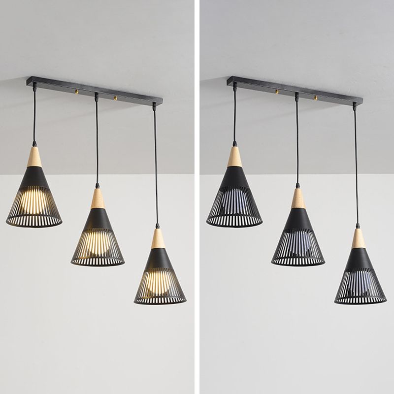 Noordse moderne stijl taps toelopende houten bovenste hanglamp metalen draadkooi woonkamer hangende lamp