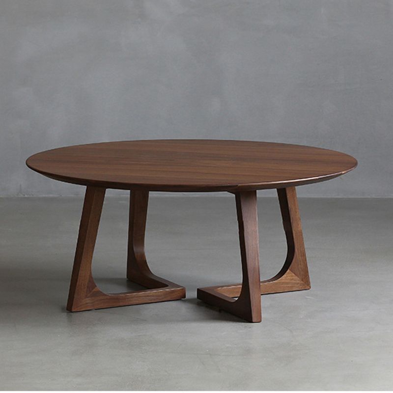 Solid Wood Round Coffee Table in Brown Scandinavian 2 Pieces Cocktail Table Set