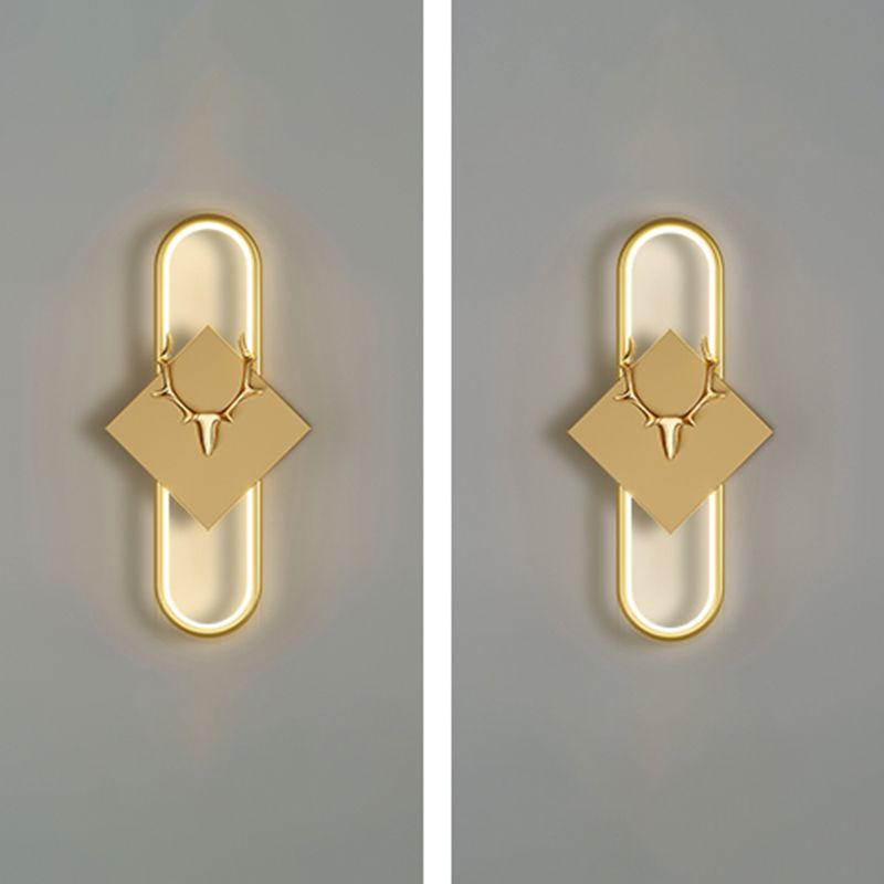 Metal Oval Wall Light Nordic Style LED Wall Sconce with Antlers for Living Room