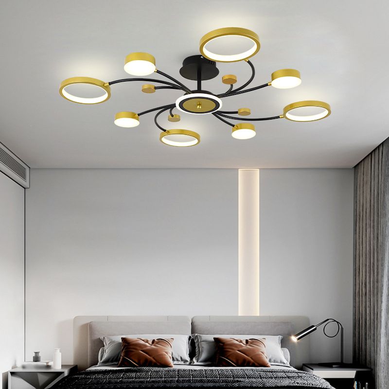 Gold verzweigte Deckenlampe postmoderne Metall -LED -Halbflush -Halterung Licht