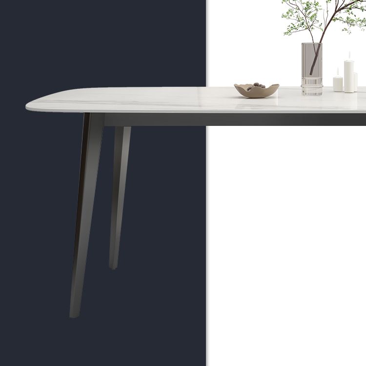 White Contemporary Rectangular Stone Dining Table with Steel Base