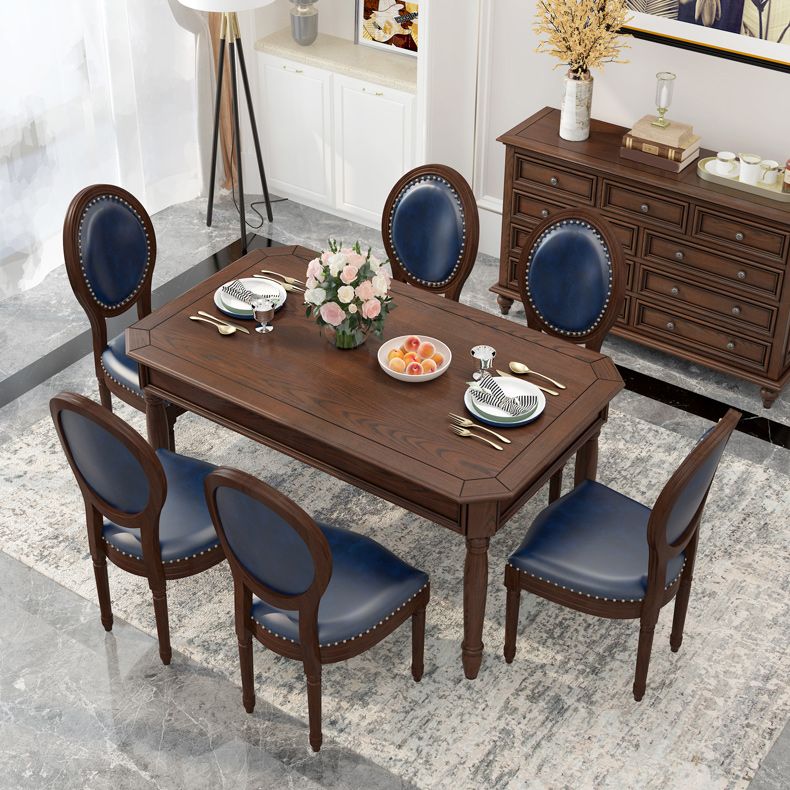 Wood Top Dining Table Mid-Century Modern Table with 4 Legs in Brown