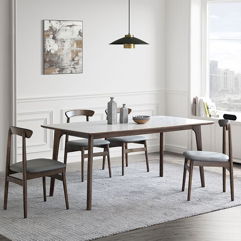 Sintered Stone Top Rectangle Table in White Kitchen Table with Wooden 4 Legs