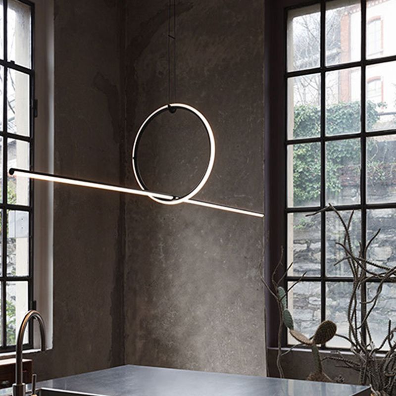 Lines Shape Hanging Pendant Light Contemporary Metal LED Office Suspended Lighting Fixture in Black
