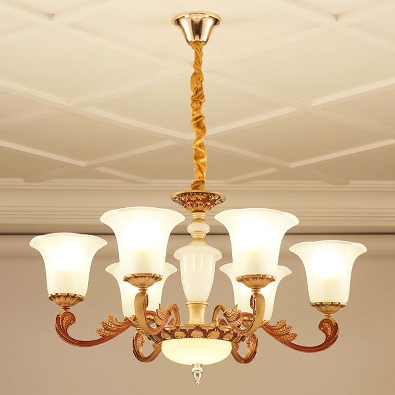 Morning Glory Glass Glass Chandelier Modernist Gold Pends Lighting Fexecture para dormitorio