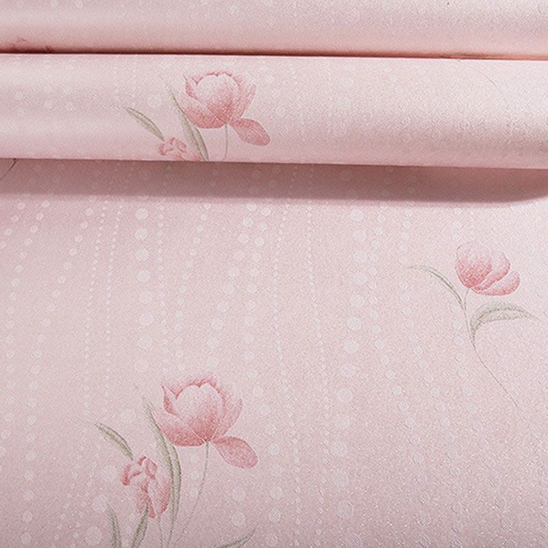 Pastel Color Floral Pattern Wallpaper Water-Resistant Wall Covering for Girl's Bedroom, 20.5"W x 33'L