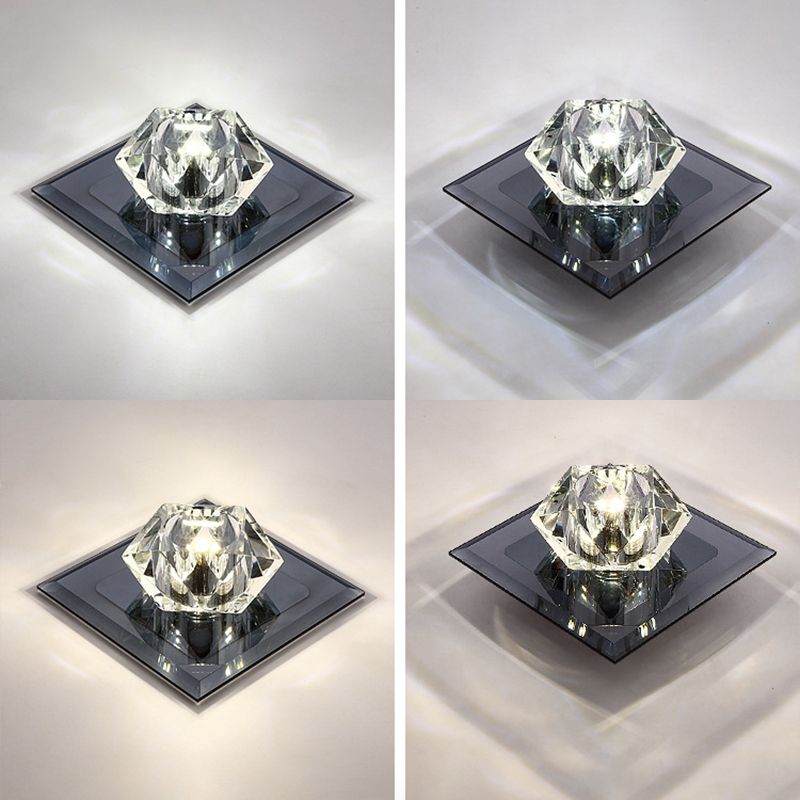 Crystal Gem Shaped Flush Ceiling Light Simple LED Black Flushmount for Passageway