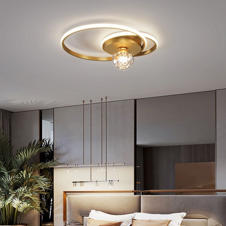 Kadervormige LED Plafondlamp Minimalistische Metalen Slaapkamer Flush Mount Licht met Glass Shade