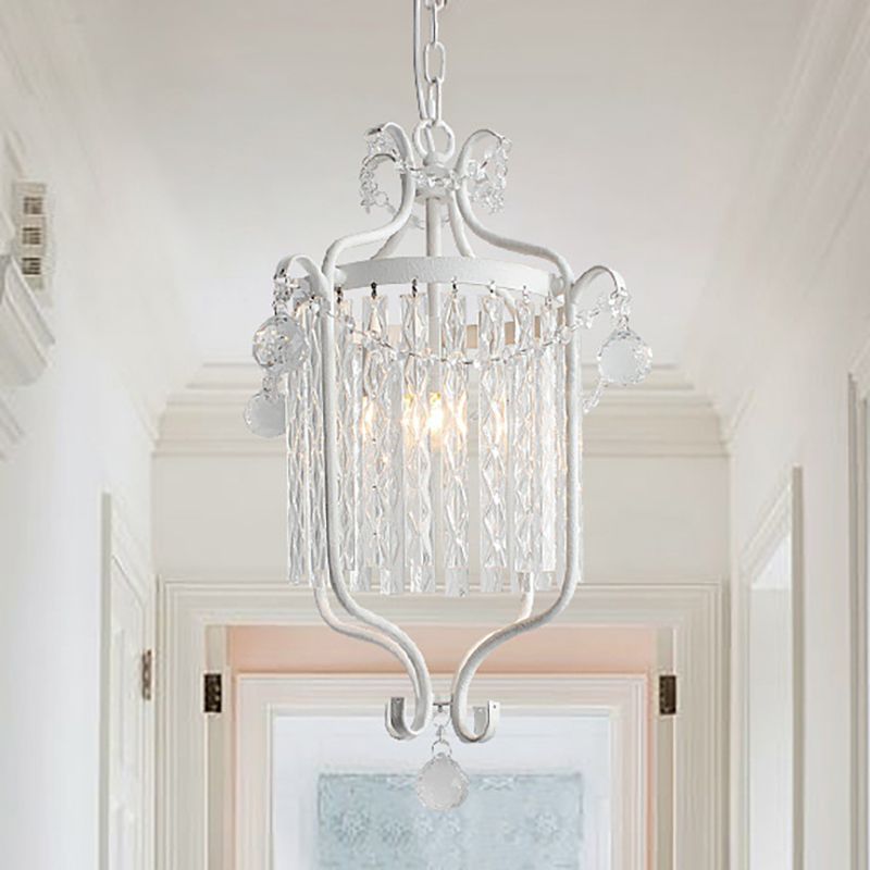 Modernism 1 Light Hanging Ceiling Light Black/White Bird Cage Pendant Light Fixture with Crystal Shade