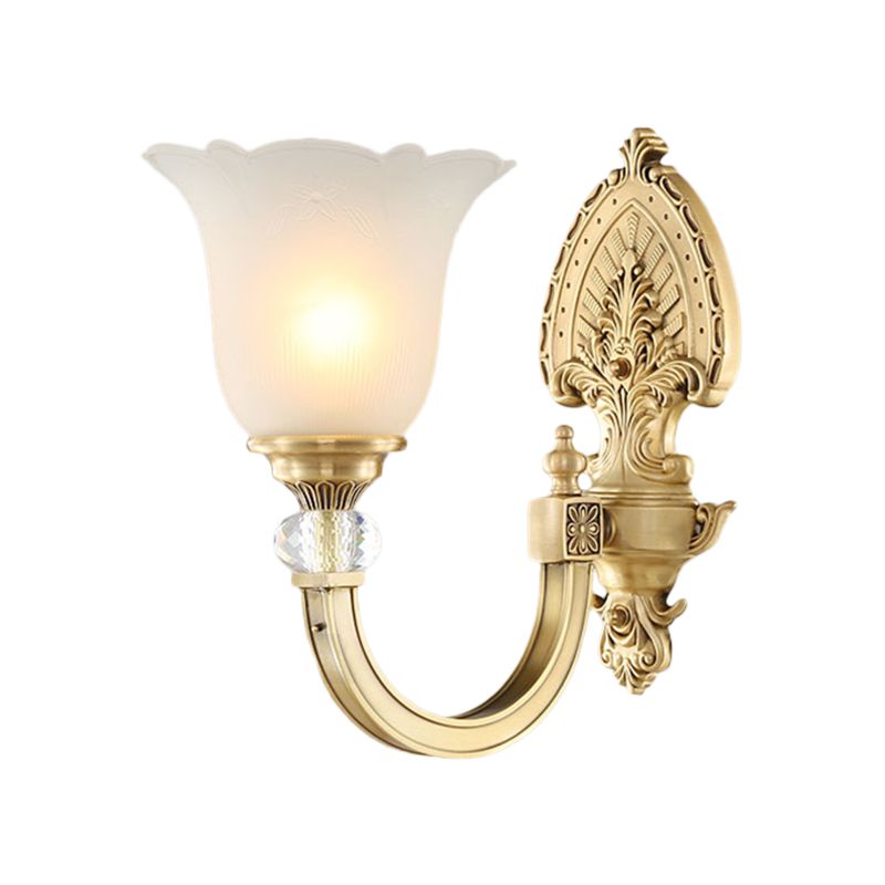 Bell Frosted Glass Wall Sconce Fixture Vintage Style 1/2-Head Bedside Wall Light with Golden Backplate
