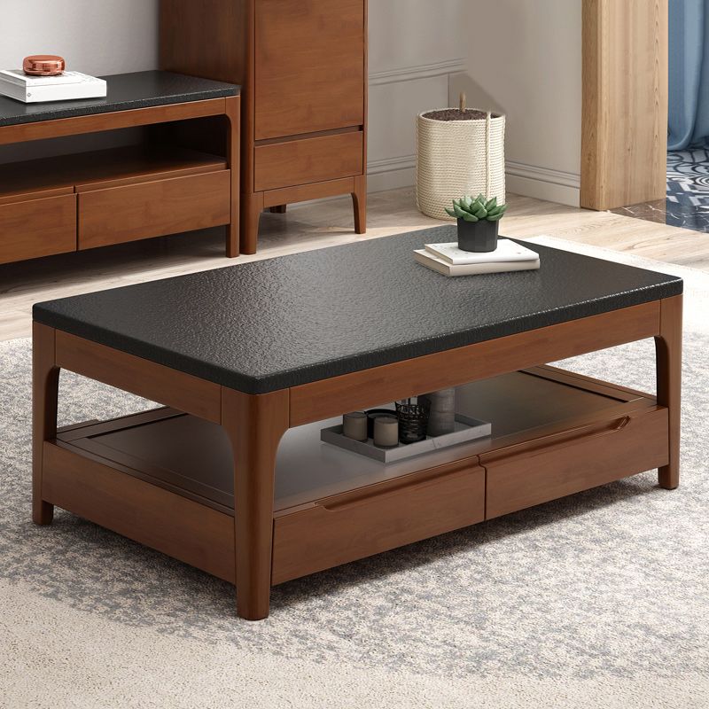 Rectangular 4 Legs Base Design Solid Wood Table with Drawer Coffee Table