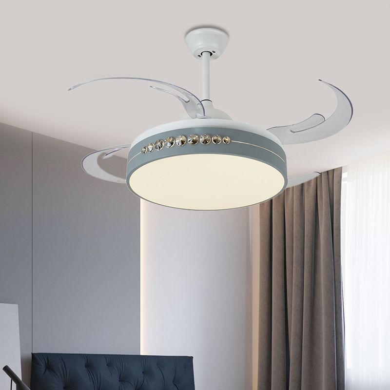 42 "Weitgrau LED Hängende Lüfterbeleuchtung Einfachheit Metall Circle Halbblöde Deckenleuchte für Schlafzimmer, 8 klare Klingen