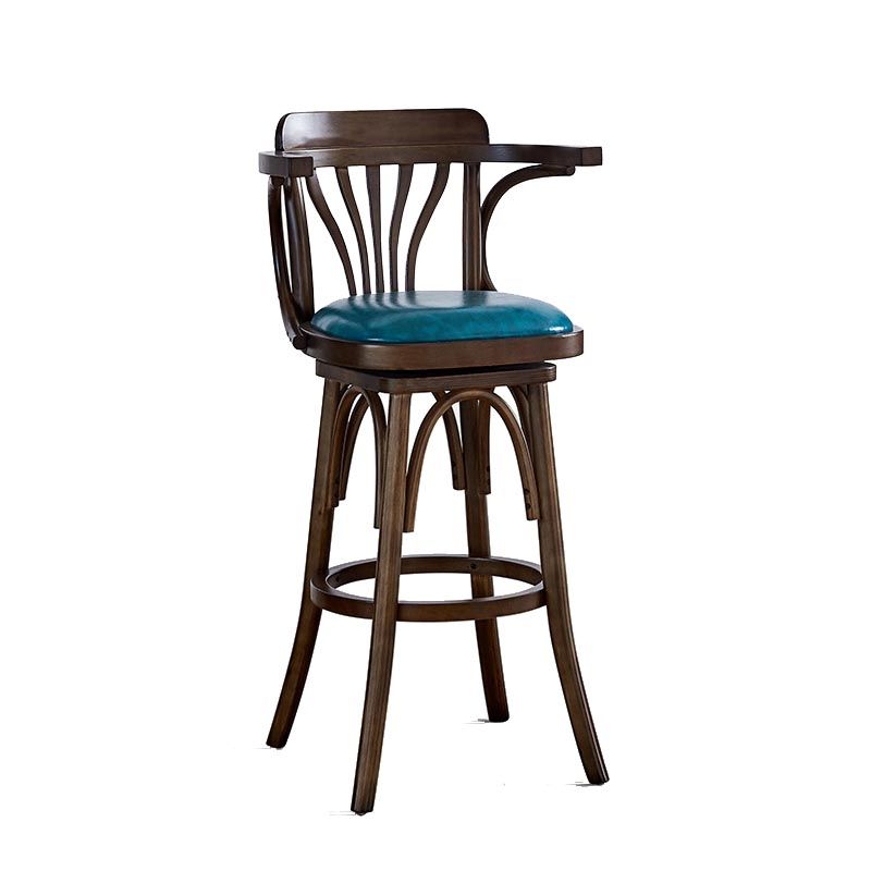 Modern Square Wood Stool Leather Upholstered Bar Stool with Swivel