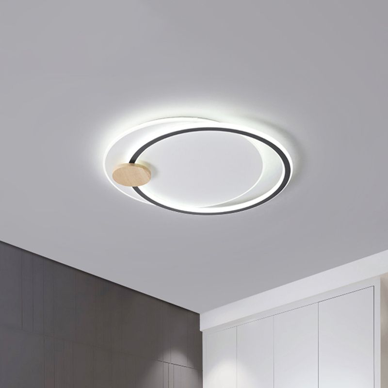 Black/Grey Dual Circle Ceiling Fixture Minimalist Acrylic 16.5"/20.5" Wide LED Flush Mount Recessed Lighting in Warm/White Light