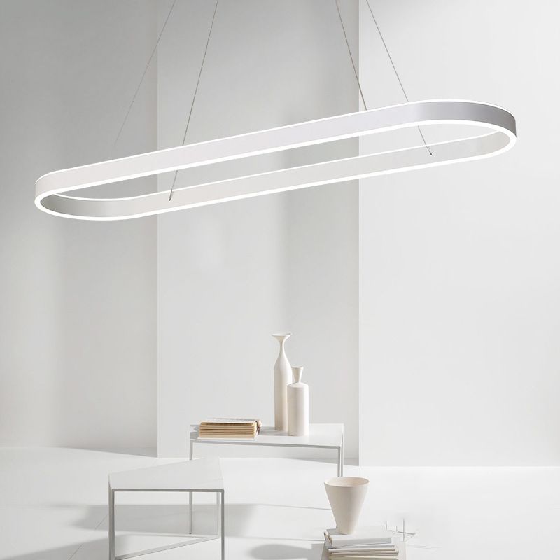 Simplicity Ellipse LED Island Pendant Acrylic Living Room Hanging Ceiling Light in Black/White/Gold, 31.5"/39"/47" Width