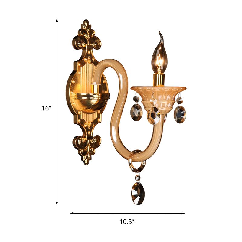 Braccio curvo lampada da parete in vetro bianco tradizionale tradizionale 1 testa salotto luce con accento cristallino smusso