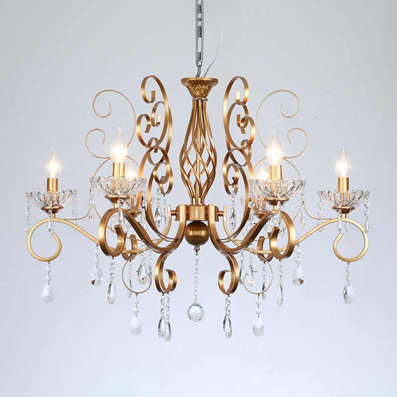 Messing Finish Kerze Kronleuchter Retro Metal Wohnzimmer Anhängerlampe mit Wirbelarm