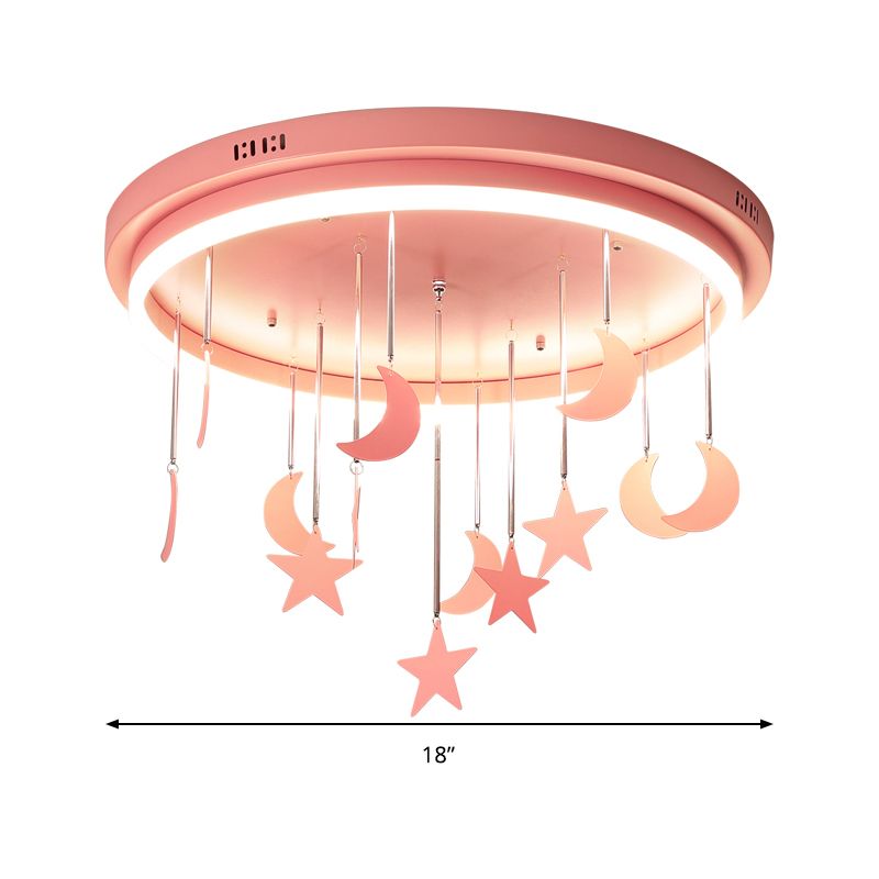 Pink/Blue Round Led Flush Mount Fixture Kids Acrylic Flush Chandelier with Mermaid/Star Decoration, 18"/21.5" Width