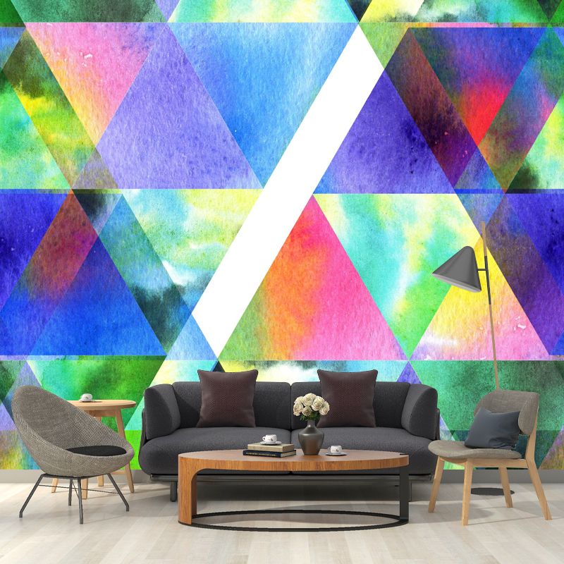 Full-Size Triangle Mural Wallpaper Green Non-Woven Fabric Wall Art, Waterproof, Custom Made