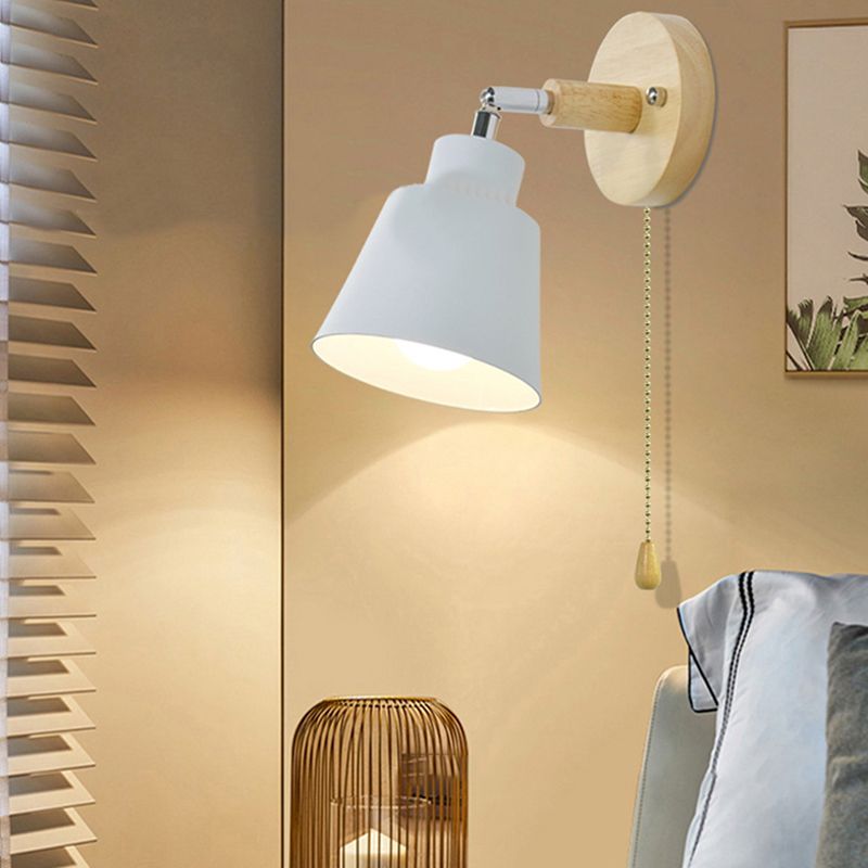 Macaron Style Wall Sconce 1-Light Wall Mount Lamp with Wood for Bedroom