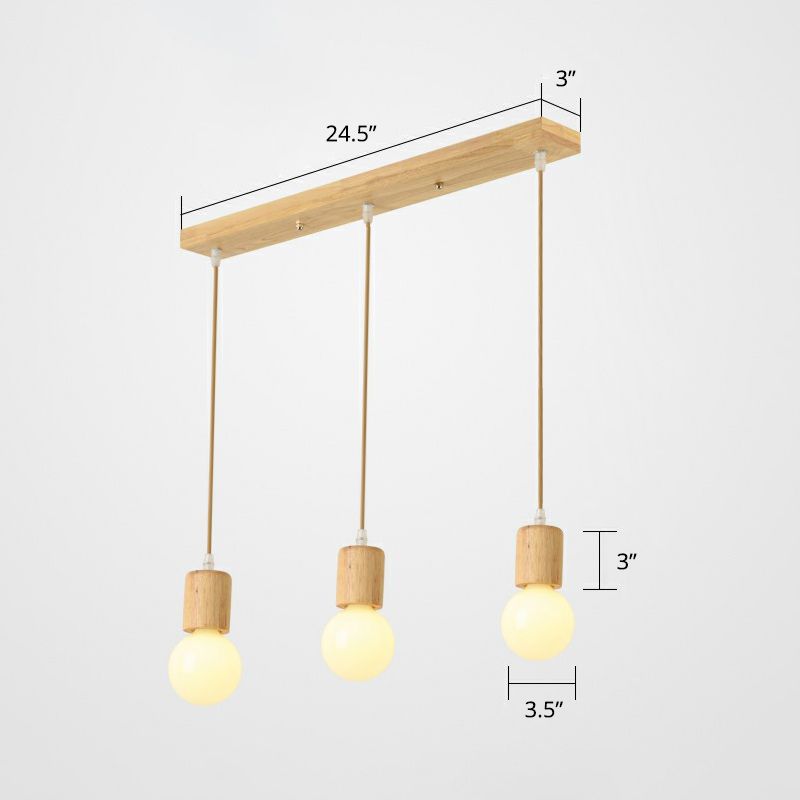 Houten kale lamp meerdere lamp hanger minimalistisch 3 koppen beige suspensie verlichting armatuur