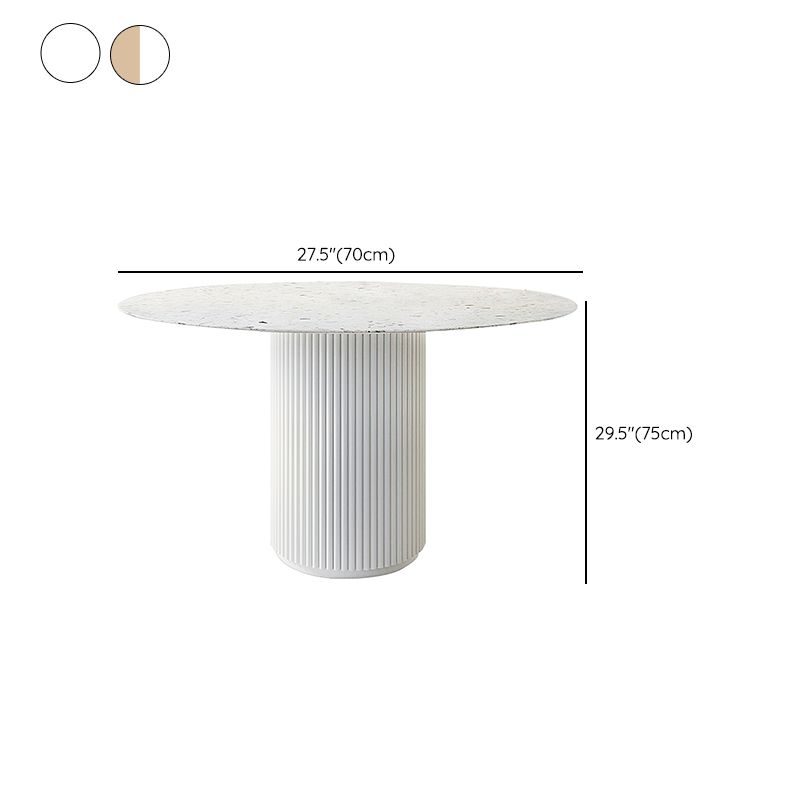 Modern Solid Wood and Stone Round Dining Table with Pedestal