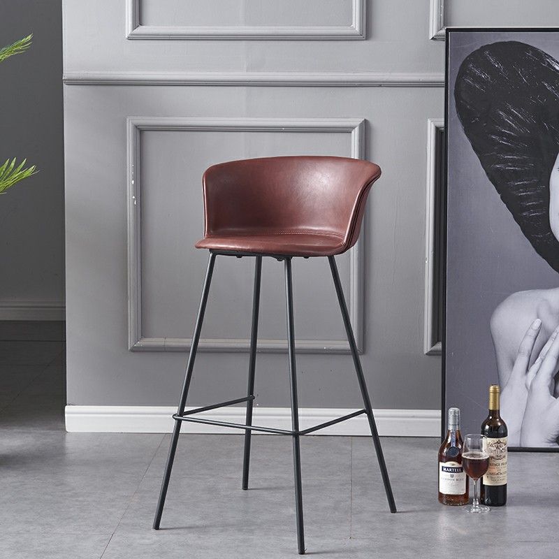 Restaurant Low Back Bar Stool Modern Leather Footrest Counter Height Stool