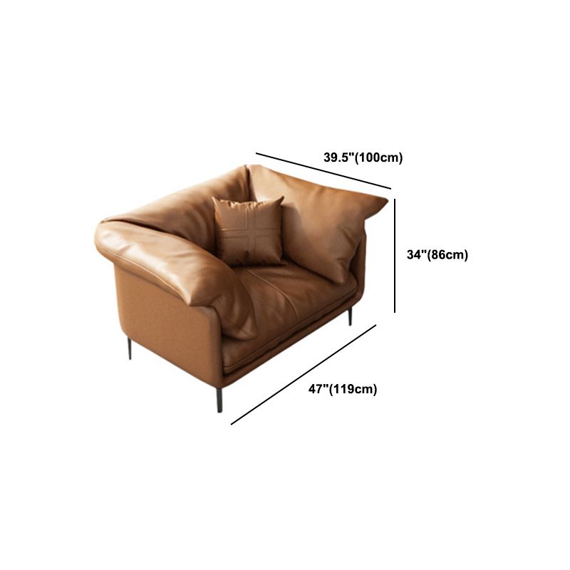 Pillow Top Arm Sofa Faux Leather Down Fill Cushions Sofa in Orange